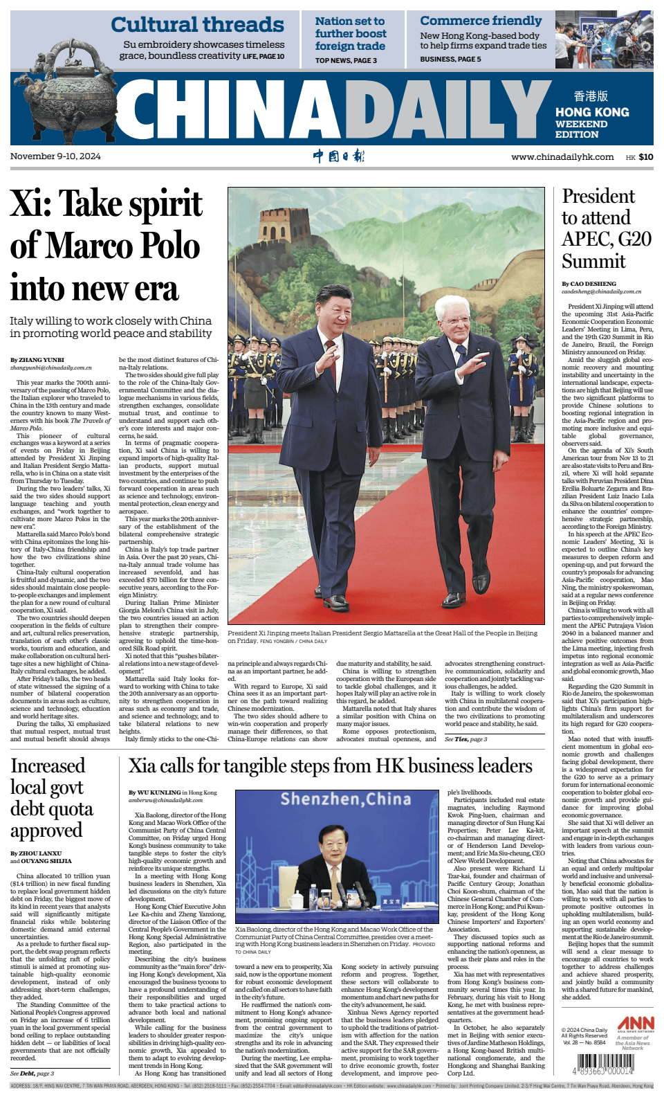 Prima-pagina-China Daily-oggi-edizione-di-oggi-20241109